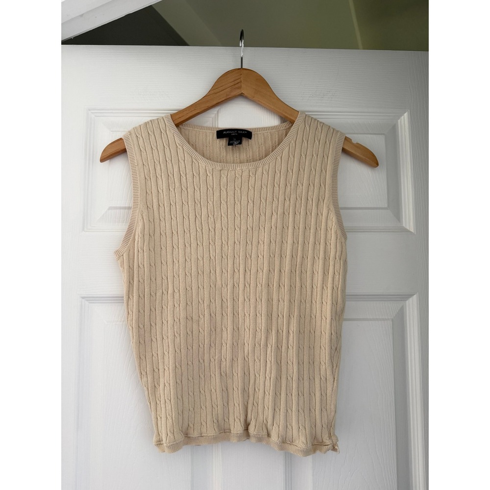August Silk Sleeveless Cable Knit Blouse Preppy Casual‎ Minimalist